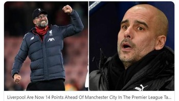 Jarak City dengan peringkat pertama Liverpool jadi semakin jauh. Foto: Screenshoot