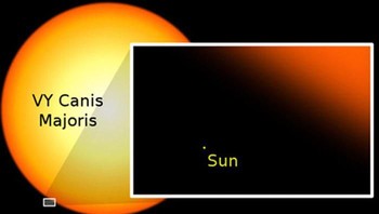 Ukuran Matahari dibandingkan VY Canis Majoris. Foto: Bored Panda 