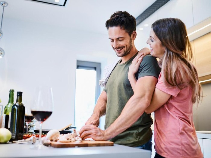 Photo series of a virtual dinner date with video call during lockdown.