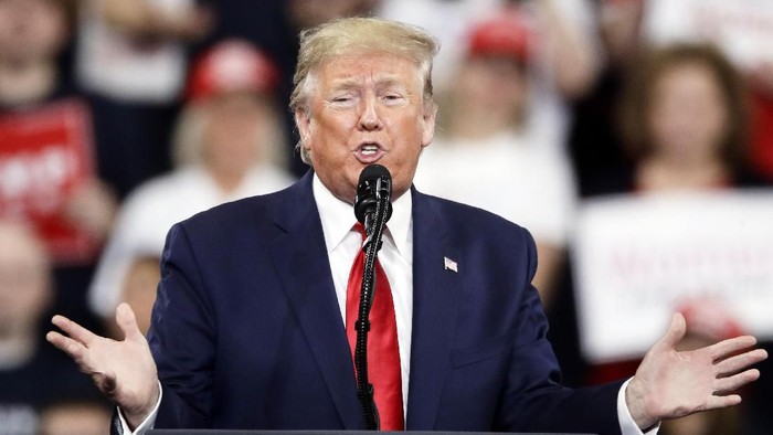 President Donald Trump speaks during a campaign rally in Hershey, Pa., Tuesday, Dec. 10, 2019. (AP Photo/Matt Rourke)
