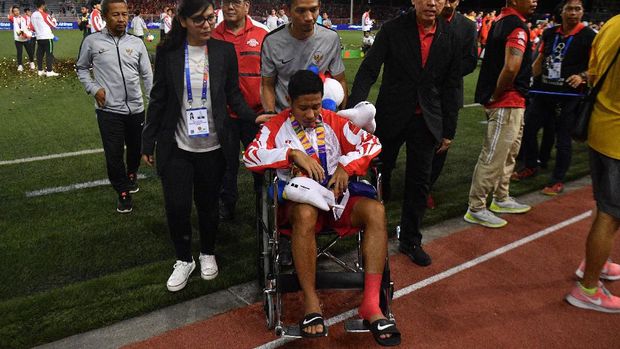 Evan Dimas cedera pergelangan kaki kiri di final SEA Games 2019.