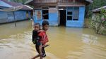 Banjir di Kampar Riau Dilihat dari Udara