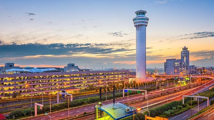 Tokyo, Japan at the control tower of Haneda Airport.