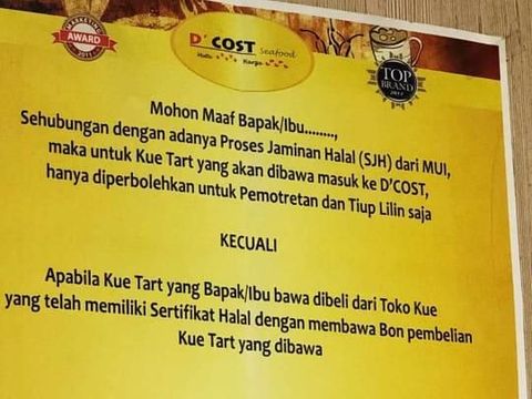 Penjelasan D'Cost Soal Larangan Makan Kue Tanpa Sertifikat Halal di Area Resto