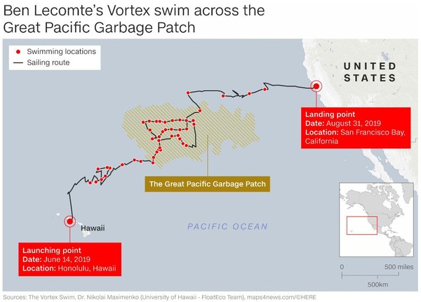 Pria Prancis berusia 52 tahun, telah bermukim di AS sejak 1991. Ia berenang hingga delapan jam dalam satu hari hingga sampai ke Great Pacific Garbage Patch. Total, dia berenang sejauh 300 mil laut (Foto: CNN) Pria Prancis berusia 52 tahun, telah bermukim di AS sejak 1991. Ia berenang hingga delapan jam dalam satu hari hingga sampai ke Great Pacific Garbage Patch. Total, dia berenang sejauh 300 mil laut (Foto: CNN)