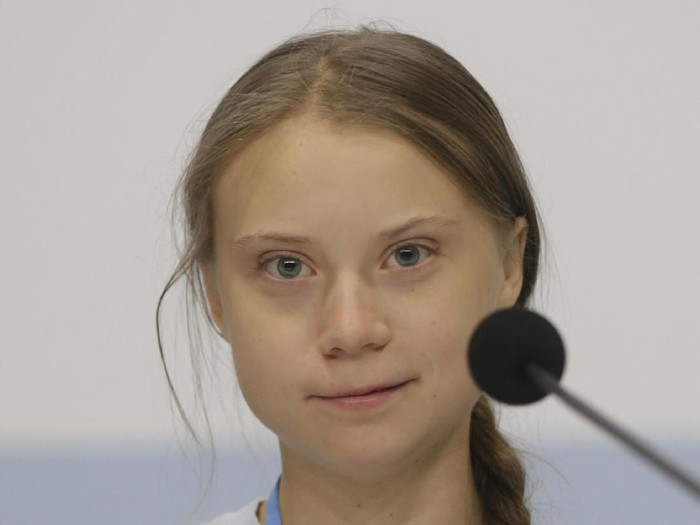 Climate activist Greta Thunberg participates in a news conference at the COP25 Climate summit in Madrid, Spain, Monday, Dec. 9, 2019. Thunberg is in Madrid where a global U.N.-sponsored climate change conference is taking place. (AP Photo/Andrea Comas)