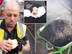 Pekerja Proyek Jalan Ini Memasak Pie dan Ayam Panggang Pakai Aspal Panas