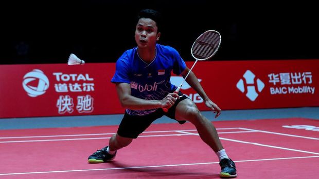 Anthony Ginting ditekuk Kento Momota di final BWF World Tour Finals 2019. (