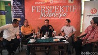 Para pembicara memaparkan pendapatnya dalam diskusi Garuda dan Momentum Pembenahan BUMN di Jakarta, Sabtu(14/12/2019).