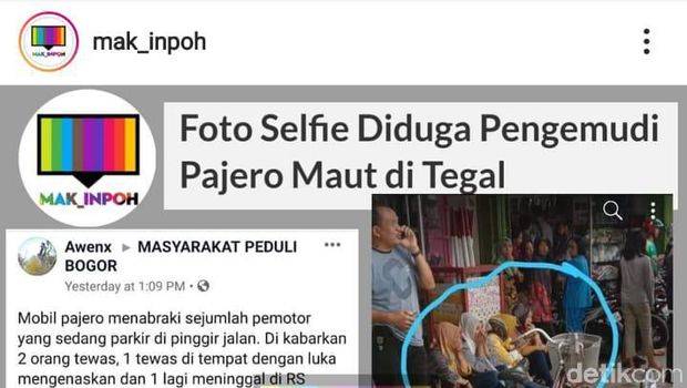  Foto bersama alias wefie ibu-ibu penumpang mobil usai tabrak pemotor di Tegal.