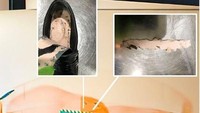 Masih ada saja penumpang yang bersikeras membawa senjata tajam. Seperti penumpang satu ini yang menyembunyikan silet cukur dengan dijahitkan ke sepatu. Bahaya banget kalau sampai kena kaki ya. (TSA/Instagram)