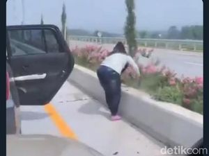 Viral Emak-emak Curi Bunga di Tengah Jalan Kabupaten Malang