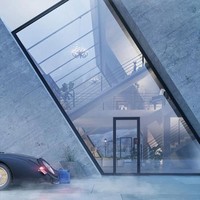 Rumah rancangannya tersebut dinamai Trihouse karena bentuknya yang menyerupai segitiga (triangle). Rumah tersebut terbentuk dari tiga beton besar yang dipisahkan jendela kaca sehingga seperti logo Adidas. (Foto: Dok. Warmhouse)