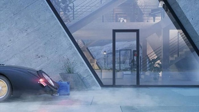 Rumah rancangannya tersebut dinamai Trihouse karena bentuknya yang menyerupai segitiga (triangle). Rumah tersebut terbentuk dari tiga beton besar yang dipisahkan jendela kaca sehingga seperti logo Adidas. (Foto: Dok. Warmhouse)