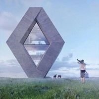 Ada yang bisa menebak bentuk rumah ini seperti logo apa? Ya, Karina turut terilhami logo merek otomotif Renault.    (Foto: Dok. Warmhouse)