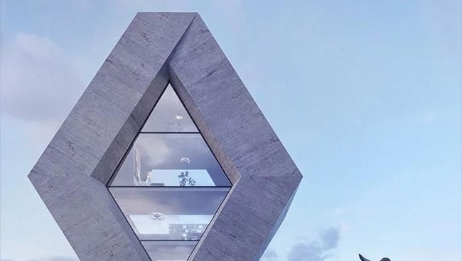Ada yang bisa menebak bentuk rumah ini seperti logo apa? Ya, Karina turut terilhami logo merek otomotif Renault.    (Foto: Dok. Warmhouse)