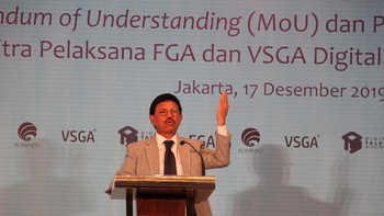 Menteri Komunikasi dan Informatika Johnny G Plate menginginkan Indonesia, melalui program Digital Talent Scholarship, memiliki talenta di bidang digital yang mumpuni. Pool/Kominfo.