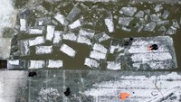Lebih dari 100 petani akan masuk ke sungai. Mereka mulai bekerja sebelum fajar sampai matahari terbenam. Dengan hati-hati, para petani harus memotong es dengan menggunakan alat-alat tangan.  (Noel Celis/AFP)
