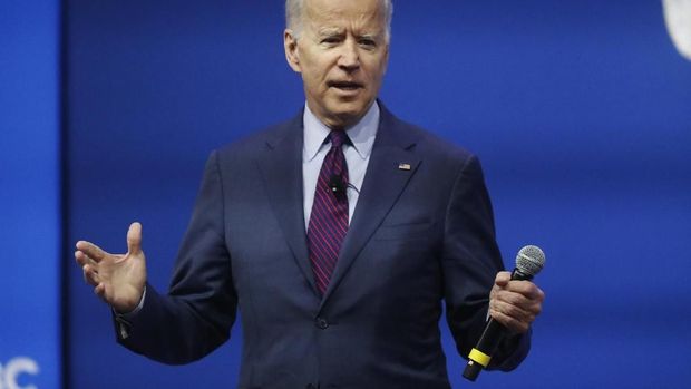 Democratic presidential candidate former Vice President Joe Biden, one of seven scheduled Democratic candidates participating in a public education forum, makes opening remarks, Saturday, Dec. 14, 2019, in Pittsburgh. Topics at the event planned for discussion ranged from student services and special education to education equity and justice issues. (AP Photo/Keith Srakocic)