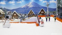 Pengunjung bisa duduk bersantai sambil melihat pemandangan Trans Snow World dari lantai dua salah satu bangunan di sana (Grandyos Zafna/detikcom)