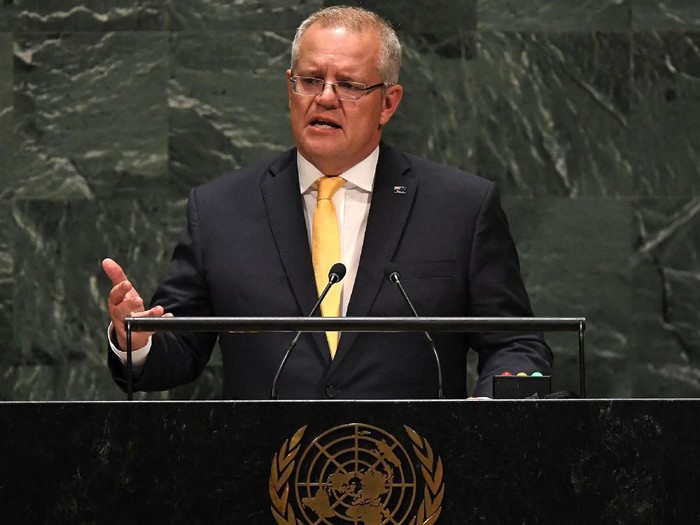 Prime Minister of Australia Scott Morrison speaks at the 74th Session of the General Assembly at the United Nations headquarters on September 25, 2019 in New York. (Photo by TIMOTHY A. CLARY / AFP)