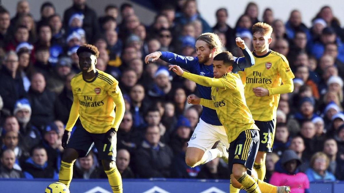 Everton vs Arsenal imbang 0-0 di babak pertama (Anthony Devlin/PA via AP)