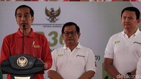 Jokowi dalam peresmian itu memberikan pernyataannya mengenai B30. Jokowi menyebut B30 bisa menekan defisit neraca perdagangan. B30 merupakan bahan campuran solar dengan 30% dari sawit. Jokowi menargetkan tahun depan B40 diimplementasikan. (Foto: Andhika Prasetia/detikcom)