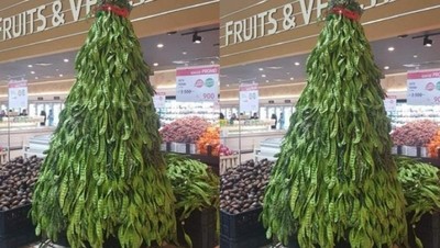 Nyam! Pohon Natal Ini Terbuat dari Makanan, Ada Petai hingga Donat