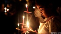 Begini suasana ibadah malam Natal di Gereja Tugu, di kawasan Jakarta Utara, Selasa (24/12/2019).