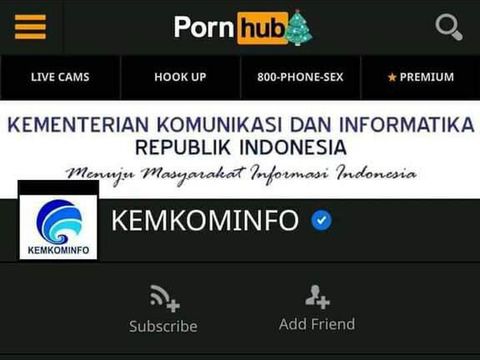 Ada akun mengatasnamakan Kemkominfo di situs Pornhub.
