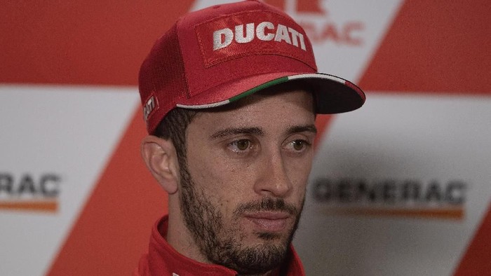 PHILLIP ISLAND, AUSTRALIA - OCTOBER 26: Andrea Dovizioso of Italy and Ducati Team looks on during the press conference at the end of the MotoGP of Australia - Qualifying for the 2019 MotoGP of Australia at Phillip Island Grand Prix Circuit on October 26, 2019 in Phillip Island, Australia. (Photo by Mirco Lazzari gp/Getty Images)