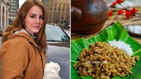 Penggemar tiwul juga direpresentasikan nih dengan penampilan Lana Del Rey yang satu ini. Ia memakai jaket cokelat. Foto: Twitter @helmihelmi