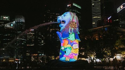 Potret Proyeksi Cahaya Hiasi Singapura Jelang Tahun Baru