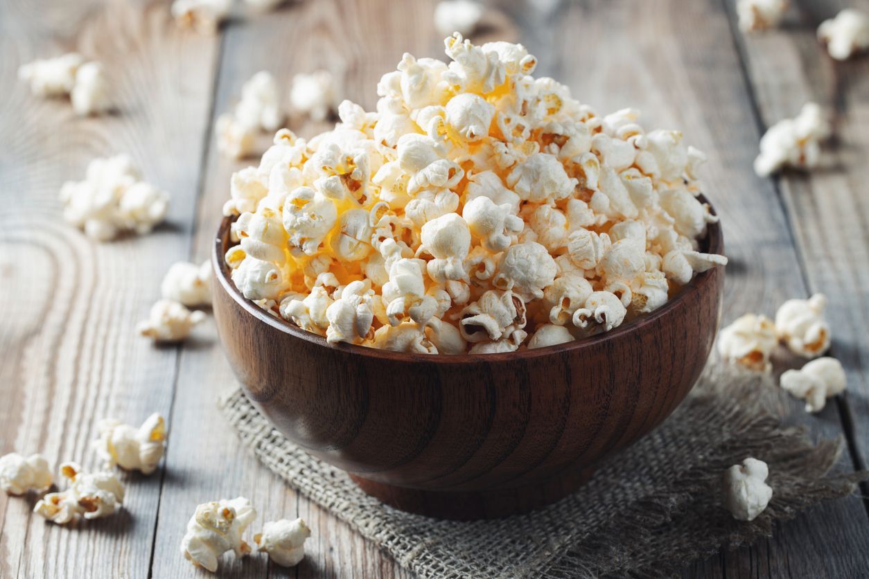 Food photography closeup photo of popcorn in cooked a pan