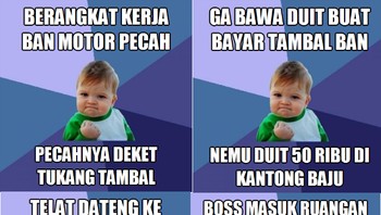 Meme itu juga populer di Indonesia dan melahirkan banyak ide kreatif yang lucu-lucu yang bertema keberuntungan (Pool)