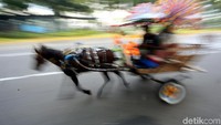 Warga naik delman untuk menikmati suasana Monas, Senin (30/12/2019).