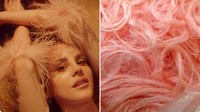 Mentang-mentang Lana Del Rey pakai kostum bulu, eh tampilannya disamakan dengan gulali rambut nenek. Ada-ada saja! Foto: Twitter @helmihelmi