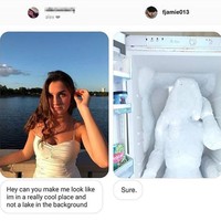 Seorang remaja wanita meminta James untuk mengedit fotonya agar terlihat berada di tempat yang sangat dingin. Untuk mewujudkan keinginan sang wanita, maka James menempatkannya di...kulkas. Diluar dugaan bukan? Foto: Instagram @fjamie013