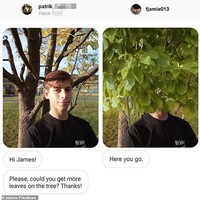 Seorang desainer grafis kelahiran Inggris, James Fridman, belakangan ini menjadi viral karena hasil Photoshop lucunya yang ia bagikan melalui akun Instagram pribadinya. Salah satunya adalah foto ini. Kalau permintaanmu tidak lengkap maka bisa disalah artikan seperti ini nih. Kasihan deh mukanya sampai ketutup daun. Foto: Instagram @fjamie013