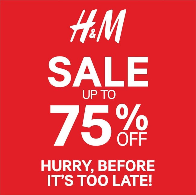 Sementara H&M diskon hingga 75% untuk program end of season sale. Hingga hari ini, Anda pun masih bisa menemukan opsi-opsi menariknya yang dipotong harga. Foto: Twitter