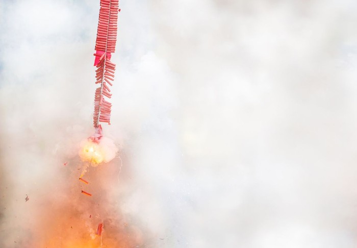 Chinese New Year Firecrackers on Exploding, Chinese Fireworks Celebration Background