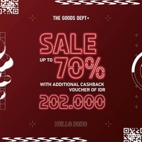 Busana dari brand-brand lokal yang diskon bisa ditemukan di The Goods Dept. Kali ini, beragam produknya didiskon 70%. Selain itu, adapun voucher cashback senilai Rp 202 ribu. Foto: Twitter