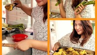 Begini nih wajah Audy saat siap-siap menggoreng ayam. Wah, pelantun Arti Hadirmu ini sangat excited saat mau goreng petai hihi. Foto: Instagram audyitem