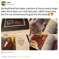Pria ini memberikan hadiah yang sangat romantis. Ia membuat buku berisi foto-foto pacarnya yang diambil setiap kali nge-date. Foto: Twitter