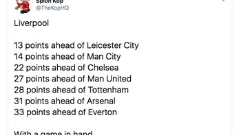 Masih menyimpan satu pertandingan, gap Liverpool dan tim di bawahnya sudah begitu jauh. Foto: istimewa