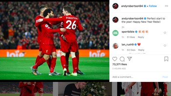 Pemain Liverpool pun banyak merayakan kemenangan selama di Instagram, termasuk Andy Robertson. Foto: istimewa