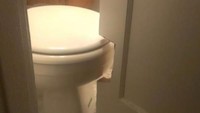 Akibat kurang akurat, pintu toilet ini dipotong sebagiannya agar bisa terbuka lebih lebar. Istimewa/Dok. Boredpanda.