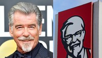 Pierce Brosnan pun jadi sorotan karena penampilan wajahnya disebut seperti mirip logo KFC.  Foto: Dok. Getty Images