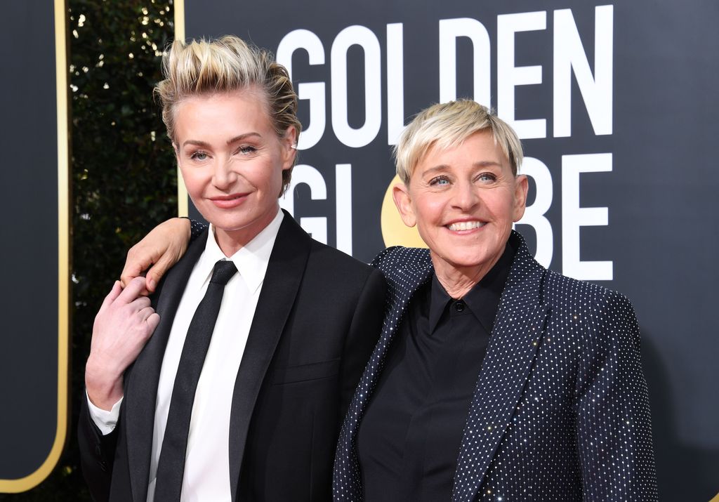 BEVERLY HILLS, CALIFORNIA - JANUARY 05: (L-R) Portia de Rossi and Ellen DeGeneres attend the 77th Annual Golden Globe Awards at The Beverly Hilton Hotel on January 05, 2020 in Beverly Hills, California. (Photo by Jon Kopaloff/Getty Images)