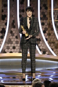 BEVERLY HILLS, CALIFORNIA - JANUARY 04: In this handout photo provided by NBCUniversal Media, LLC,   Phoebe Waller-Bridge accepts the award for BEST PERFORMANCE BY AN ACTRESS IN A TELEVISION SERIES - MUSICAL OR COMEDY for 